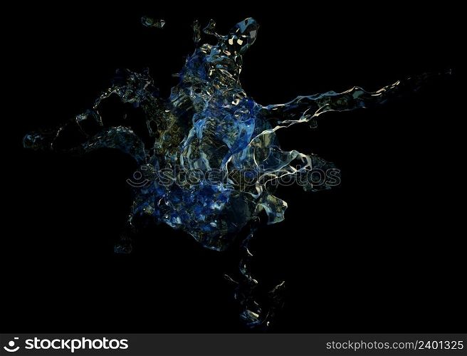 Abstract splashes of water on black background, 3D Illustration.