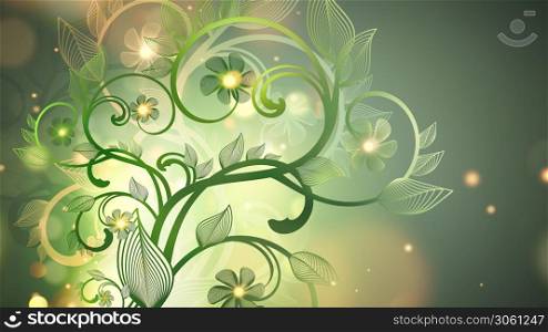 Abstract spring background with green floral ornament