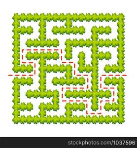 Abstract square labyrinth - green garden. Game for kids. Puzzle for children. One entrance, one exit. Labyrinth conundrum. Vector illustration. With answer.
