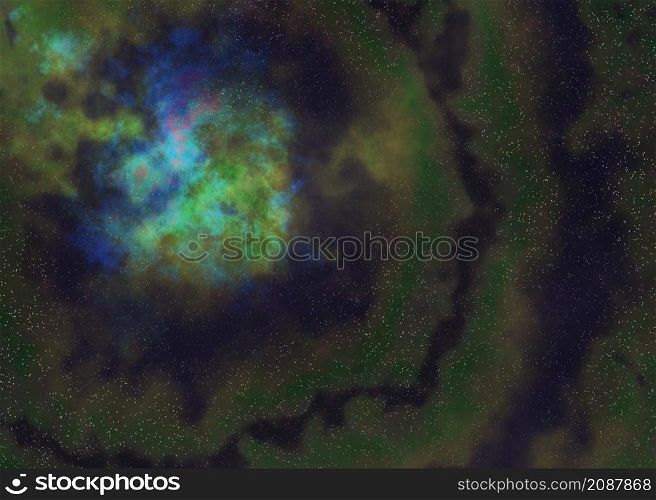 Abstract starry space and nebula clouds, 3d illustration.