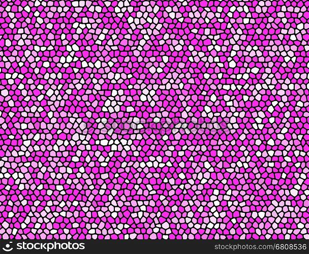 Abstract stone mosaic in pink and purple colors with black joints.
