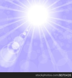 Abstract Sun Background. Blue Summer Pattern. Bright Background with Sunshine. SunBurst with Flare and Lens.. Abstract Sun Background. Blue Summer Pattern