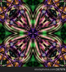 Abstract symmetric pattern background. The image with mirror effect. Kaleidoscopic abstract psychedelic design.. Art psychedelic pattern. Abstract symmetric colorful background.