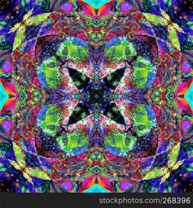 Abstract symmetric pattern background. The image with mirror effect. Kaleidoscopic abstract psychedelic design.. Art abstract design. Vivid, color, mirror pattern.