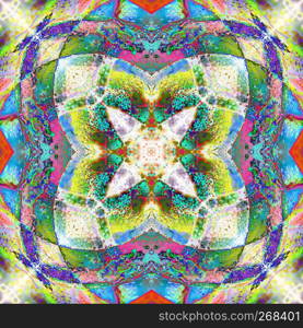 Abstract symmetric pattern background. The image with mirror effect. Kaleidoscopic abstract psychedelic design.. Art abstract design. Vivid, color, mirror pattern.