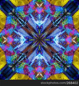 Abstract symmetric pattern background. The image with mirror effect. Kaleidoscopic abstract psychedelic design.. Art abstract design. Vivid, color, mirror pattern.