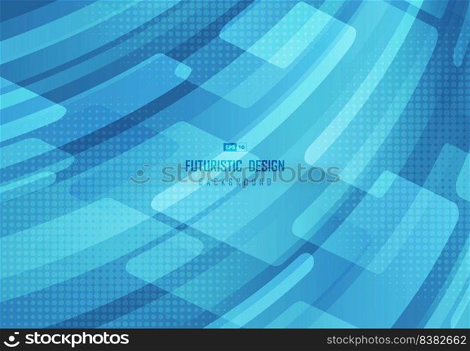 Abstract tech blue gradient style decorative design. Overlapping artwork with circle halftone background. Vector