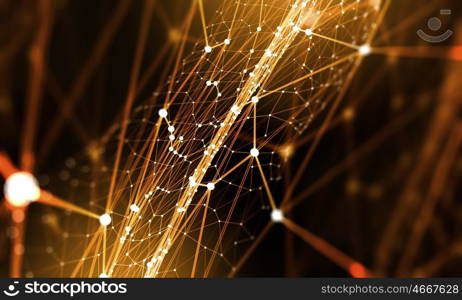 Abstract technology background. Golden virtual technology background with lines and grids
