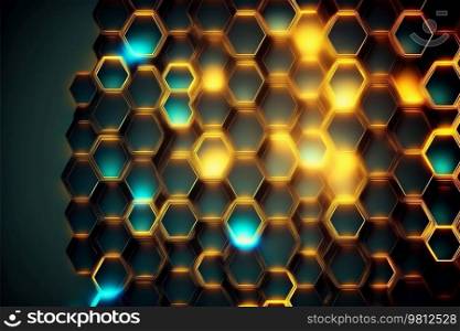 Abstract technology background with hexagons. Illustration Generative AI