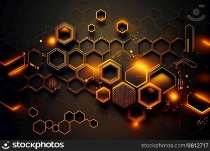 Abstract technology background with hexagons. Illustration Generative AI