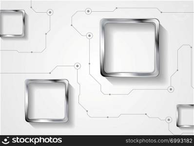 Abstract technology background with lines and metallic squares