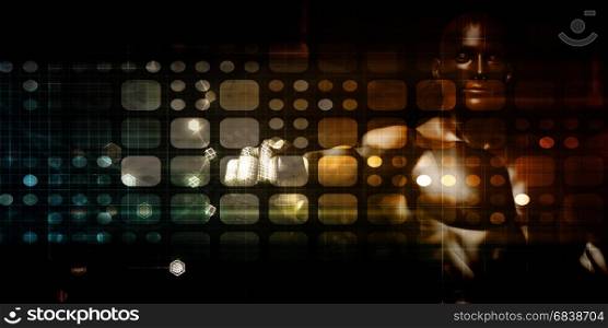 Abstract Technology Background with Man Interacting with UI. Abstract Technology Background