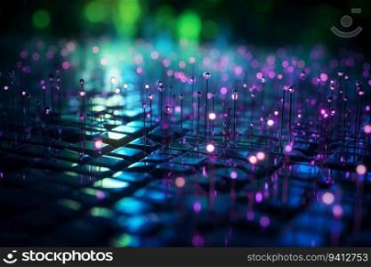 Abstract technology background with microcircuits and bokeh. 3D Rendering