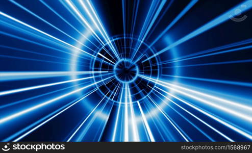 Abstract technology geometric tunnel. Futuristic digital blue color background