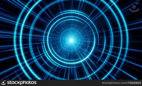 Abstract technology geometric tunnel. Futuristic digital blue color background