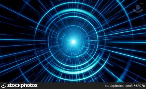 Abstract technology geometric tunnel. Futuristic digital blue color background