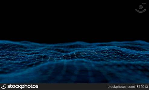 Abstract technology plexus wave particles on dark background, computer graphic, network connection, Virtual Reality and Augmented Reality, 3D motion element, digital technology and innovation concept