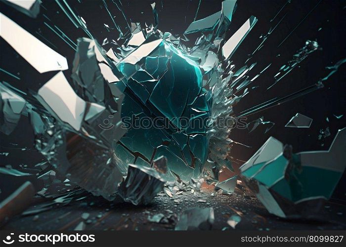 Abstract time freezing image with broken glass figure on dark background. Neural network AI generated art. Abstract time freezing image with broken glass figure on dark background. Neural network AI generated