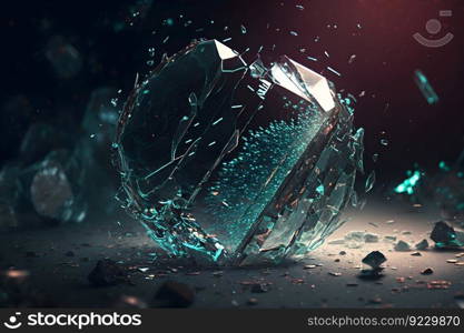 Abstract time freezing image with broken glass figure on dark background. Neural network AI generated art. Abstract time freezing image with broken glass figure on dark background. Neural network AI generated