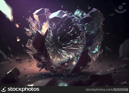 Abstract time freezing image with broken glass figure on dark background. Neural network AI generated art. Abstract time freezing image with broken glass figure on dark background. Neural network AI generated