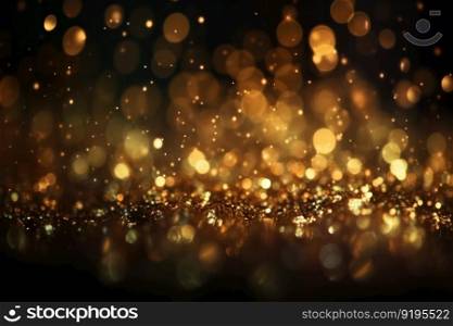 Abstract Twinkly Lights with flying golden particles and glitter grunge background. Shiny texture for Christmas and festive celebration. AI Generative.