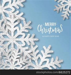 Abstract vector blue Christmas background with snowflakes
