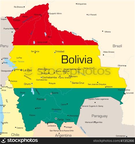 Abstract vector color map of Bolivia country colored by national flag