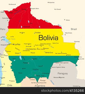 Abstract vector color map of Bolivia country colored by national flag