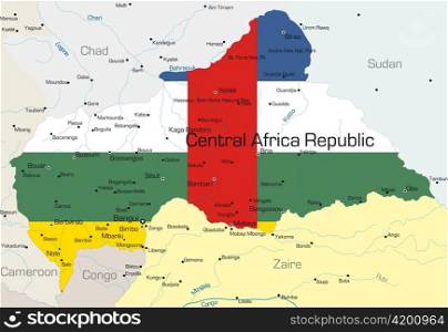 Abstract vector color map of Central Africa Republic country colored by national flag