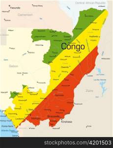 Abstract vector color map of Congo country colored by national flag