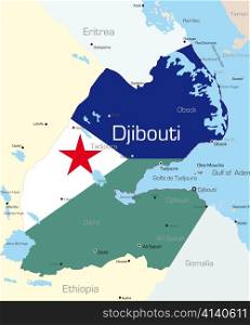 Abstract vector color map of Djibouti country colored by national flag