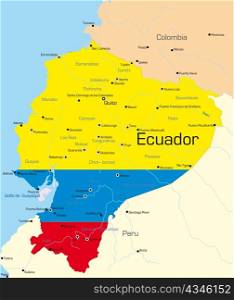 Abstract vector color map of Ecuador country colored by national flag