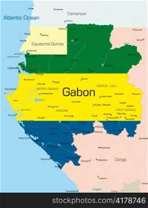 Abstract vector color map of Gabon country colored by national flag