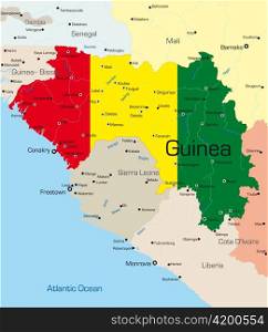 Abstract vector color map of Guinea country colored by national flag