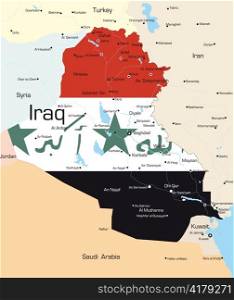 Abstract vector color map of Iraq country colored by national flag