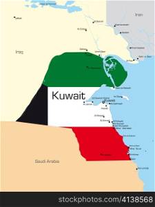 Abstract vector color map of Kuwait country colored by national flag