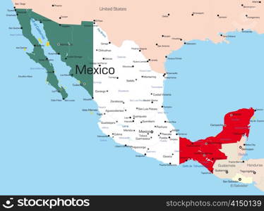 Abstract vector color map of Mexico country colored by national flag