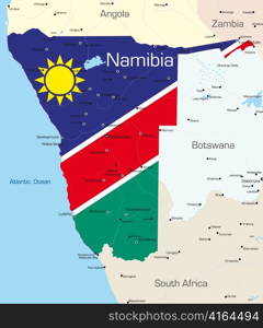 Abstract vector color map of Namibia country colored by national flag