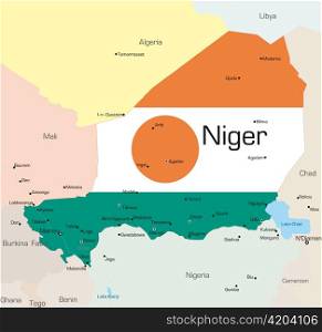 Abstract vector color map of Niger country colored by national flag