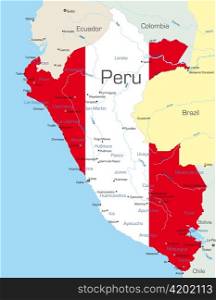 Abstract vector color map of Peru country colored by national flag