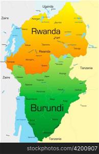 Abstract vector color map of Rwanda and Burundi country