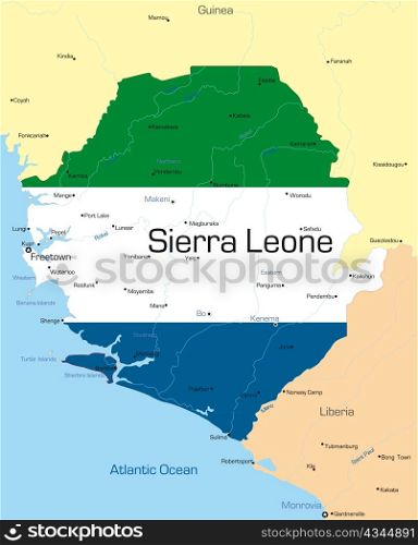 Abstract vector color map of Sierra Leone country colored by national flag