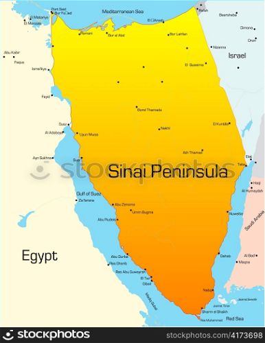Abstract vector color map of Sinai Peninsula