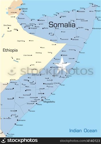 Abstract vector color map of Somalia colored by national flag