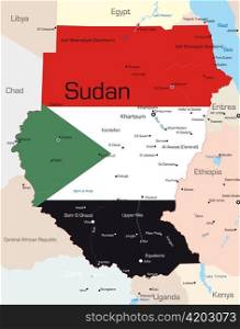 Abstract vector color map of Sudan country