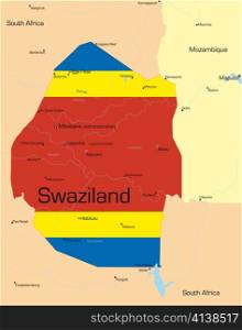 Abstract vector color map of Swaziland country colored by national flag