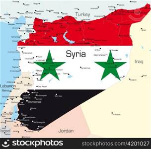 Abstract vector color map of Syria country colored by national flag