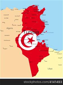 Abstract vector color map of Tunisia country colored by national flag