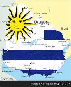 Abstract vector color map of Uruguay country colored by national flag