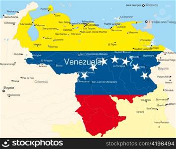 Abstract vector color map of Venezuela country colored by national flag